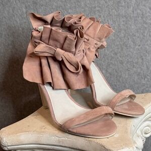 Ruffle Ankle Strap Heels Sandals Party Dress‎ Shoes Wedding Date Night Size 7.5